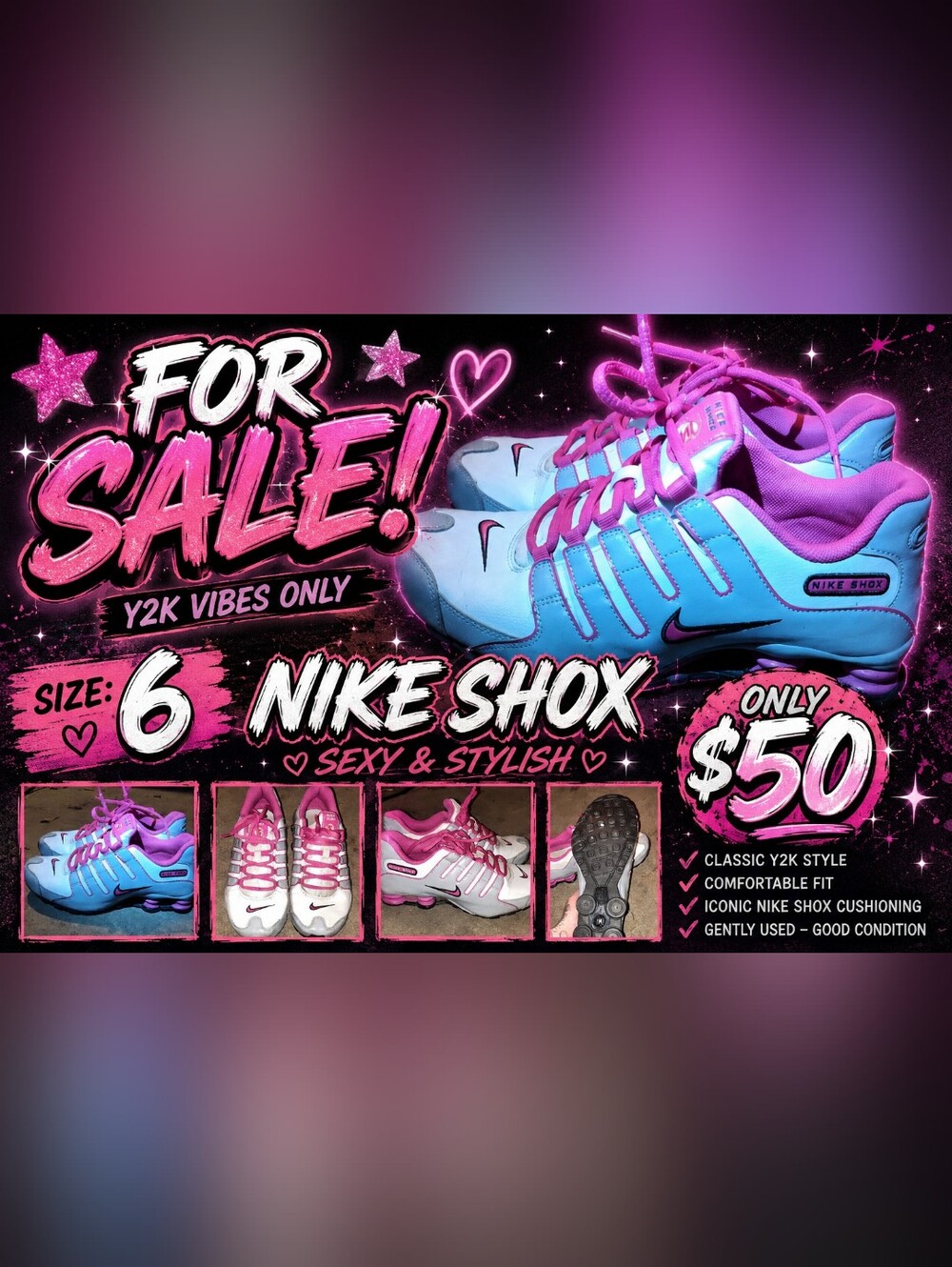 Nike Shox White & Pink Athletic Sneakers with Blue Accents